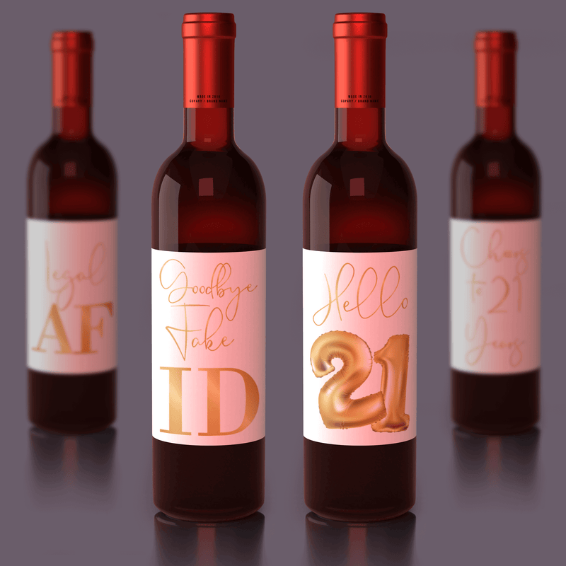 21st Birthday Gold Balloon Wine Labels - 4 Pack - Ritzy Rose