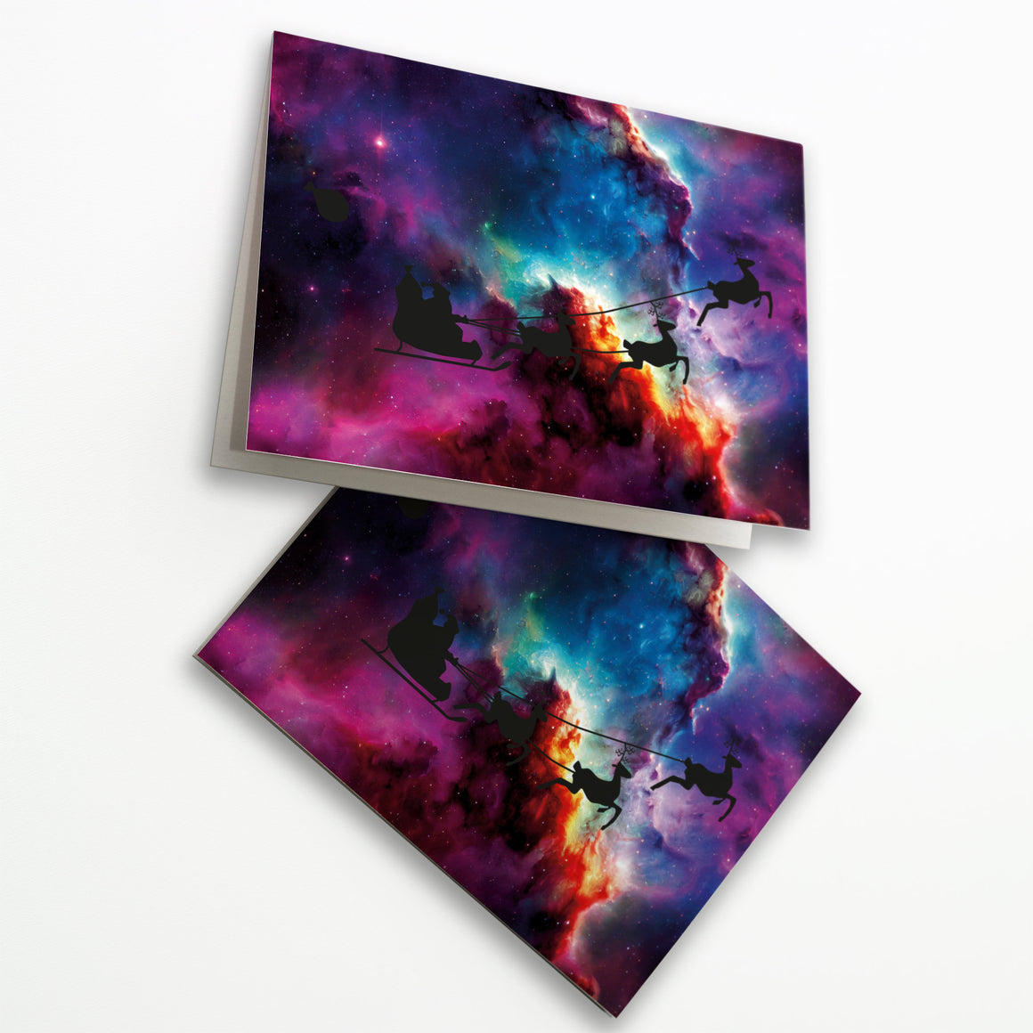 24 Galactic Santa's Sleigh Christmas Cards + Envelopes