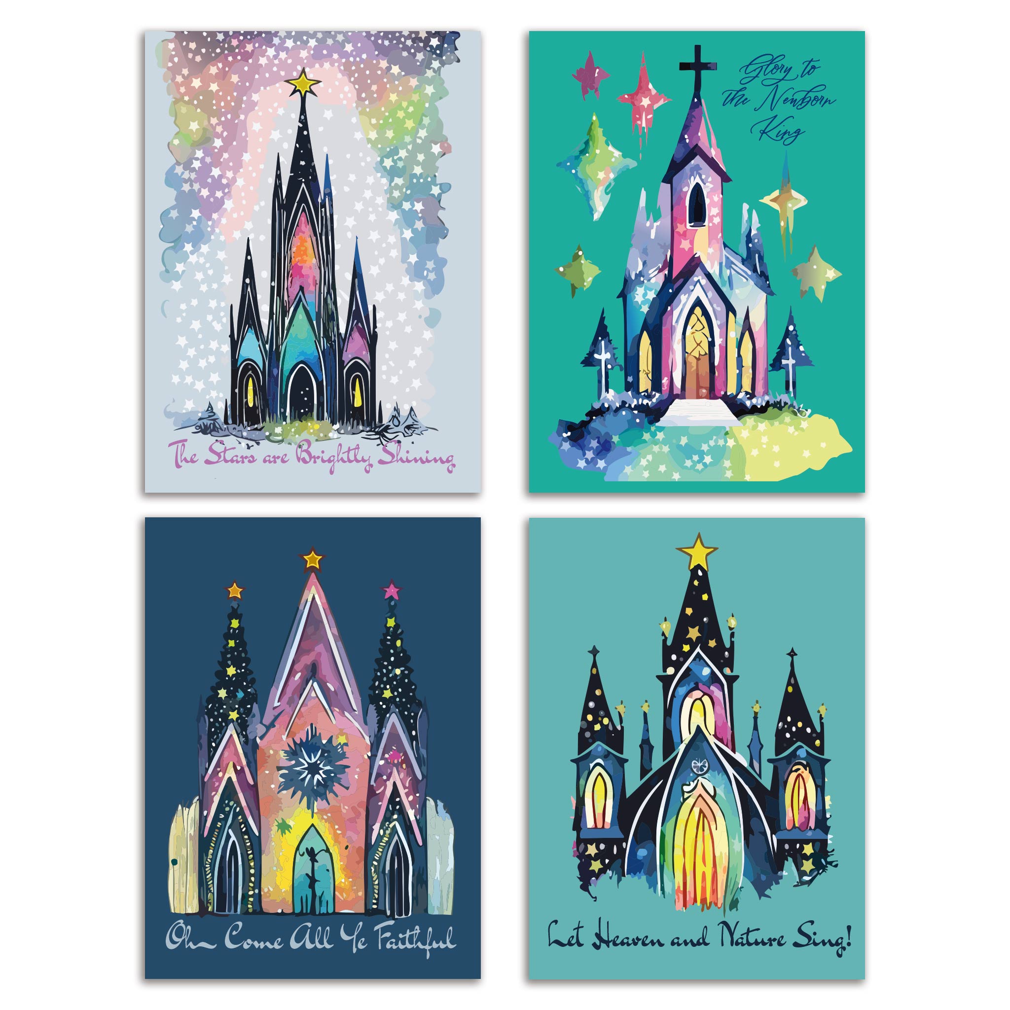 24 Modern Watercolor Religious Christmas Cards + Envelopes - Ritzy Rose