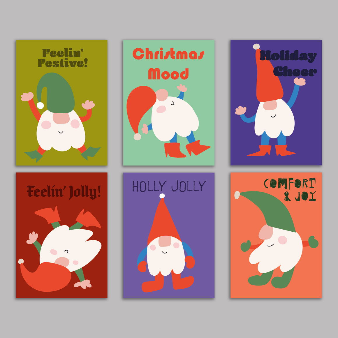 24 Uplifting Elf Christmas Cards in 4 Fun Colorful Designs + Envelopes